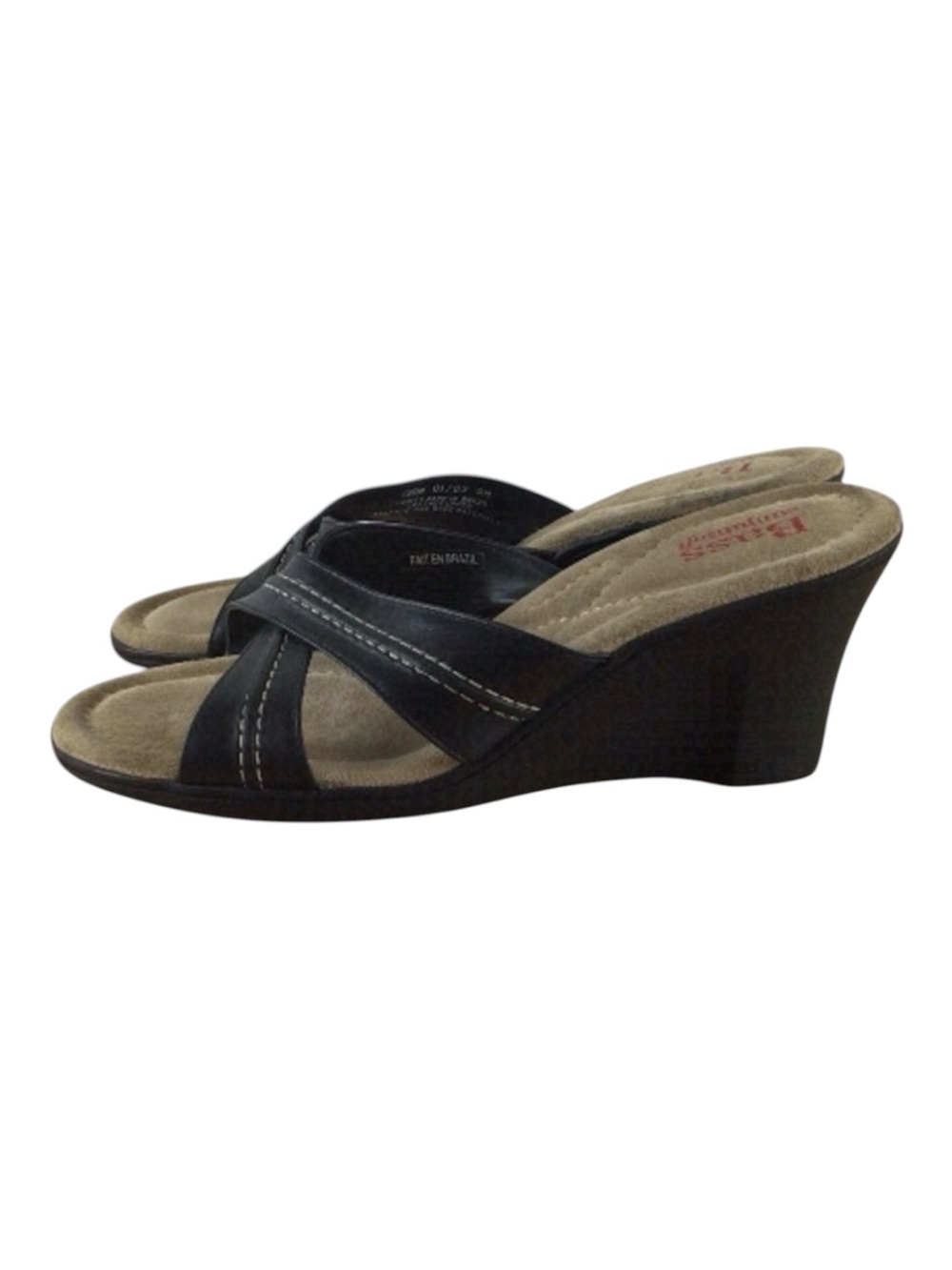 BASS Sunjunsoft platform skides sandals black genuine leather clogs size 9